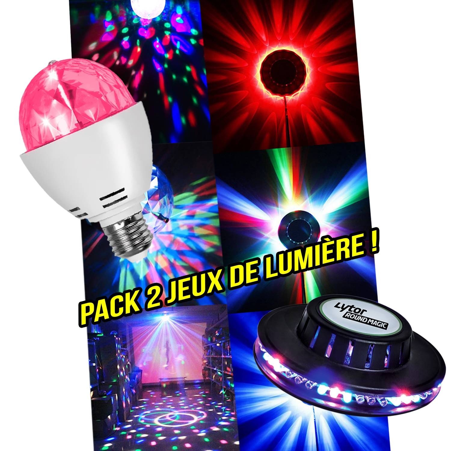 Pack soirée DJ lumière Ampoule à LEDs RVBA rotative + Jeu de lumière