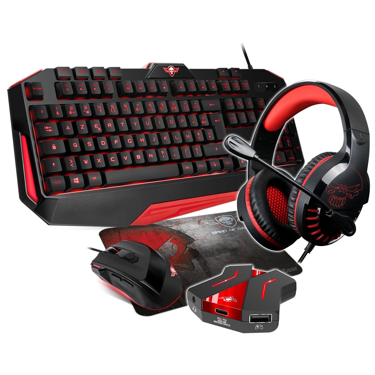 Pack Clavier Souris Tapis Gamer PRO RAPID FIRE + Convertisseur Switch, PS4,  PS3 et Xbox One